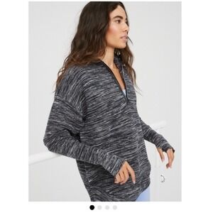 Offline by Aerie Gray Spacedye Ribbed Quarter Zip Sweatshirt Size Large